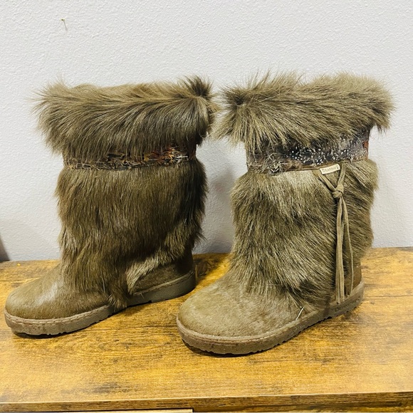 Bearpaw Kola Brown Fur Covered Boots Womens Size 9 l - Picture 5 of 11